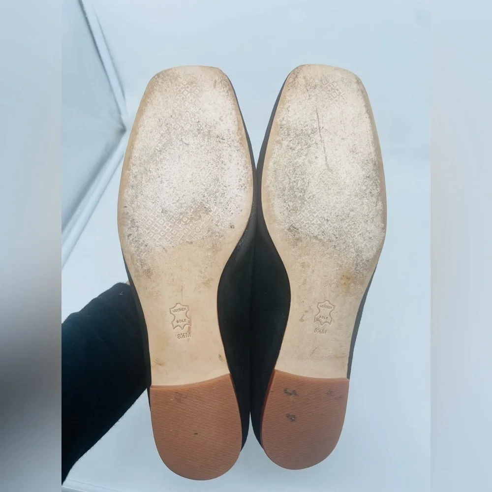 Tory Burch Black Suede Leather square toe Georgia ballet flats 8.5
